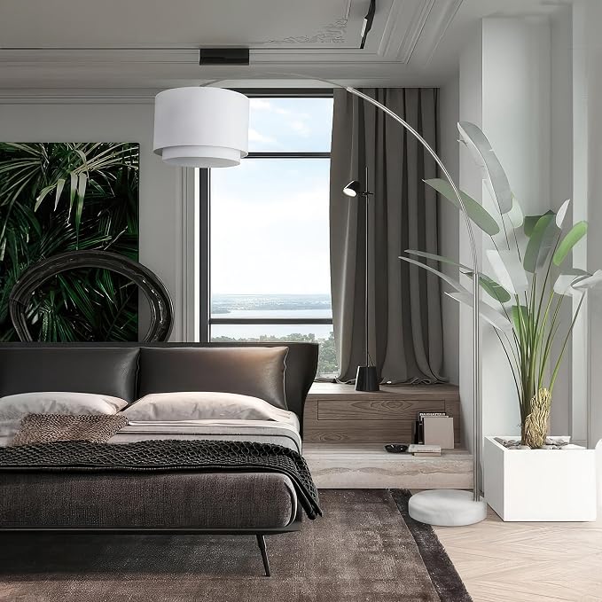 Major-Q Modern Arcing Floor Lamp - Tall Stand Up Arching Drum Shade - Large Contemporary Floor Lamp for Dining Rooms and Bedrooms - Corner Lamp for Office Lighting and Home Decor