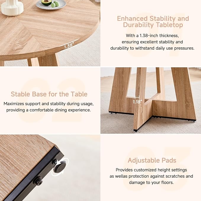 Round Dining Table Set for 4 with Chairs Kitchen Table and Chairs Set Dining Room Table Set Mid-Century Modern Chair with Metal Leg for Apartment Living Room(Natural Table With 4 Brown Chairs)
