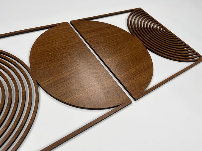 Geometric Mid Century Modern Wooden Decor, Rustic Boho Wood Wall Art, Large Wall Decor Over the Bed, Circular Wall Panels for Living Room and Bedroom