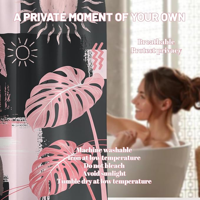 Extra Long Shower Curtain Extra Tall Pink and Gray XL Abstract Grey Bohemian Shower Curtains for Large Bathroom Decor Sets, Waterproof Cloth Fabric with Hooks, 108x72 Inch