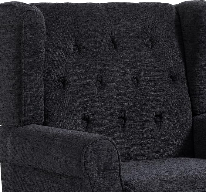 High Back Accent Chairs Set of 2, Upholstered Armchair in Fabric, Retro Wingback Arm Chair for Living Room, Comfy Single Sofa Bedroom Reading Seat with Solid Wood Legs - Black Blue