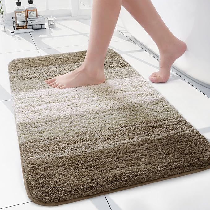 Arotive Microfiber Bathroom Rugs, Shaggy Soft and Absorbent Bath Rug, Non-Slip, Thick Plush Machine Washable Dry Bath Mats for Bathroom, Tub and Shower, 24x16, Coffee, Rectangular