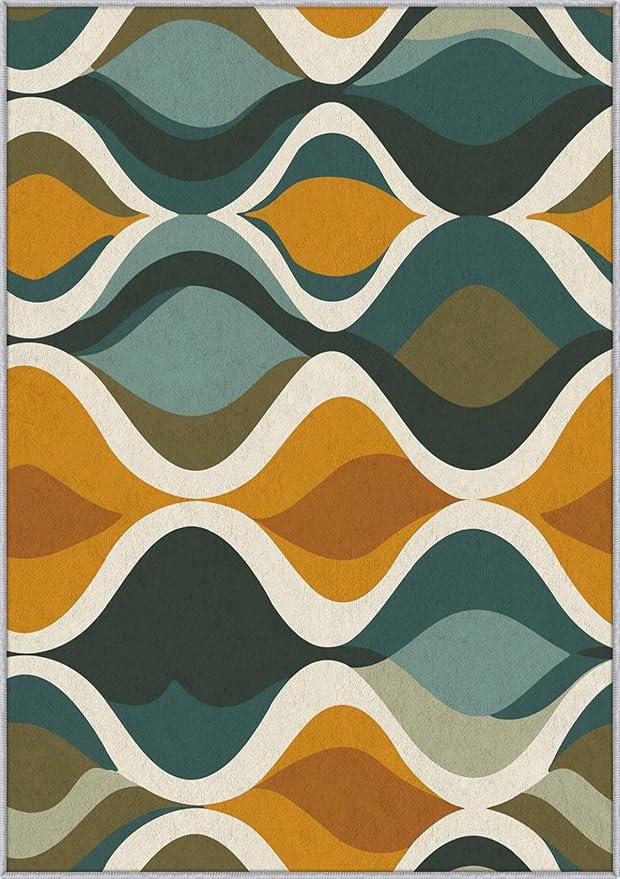 Mid Century Rug 6x9 Washable, 60s 70s Retro Wave Modern Abstract Area Rugs for Living Room 6 x 9, Non Slip Indoor Floor Carpet, Mid Century Bedroom Home Decor 5683T