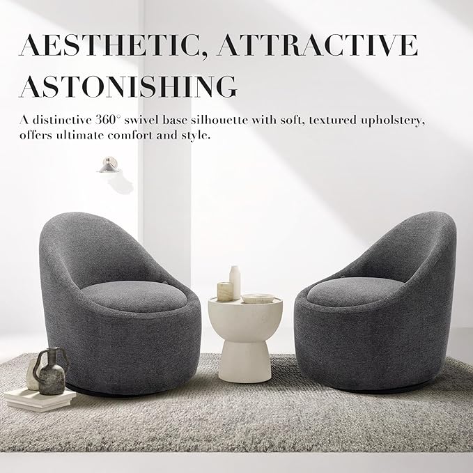 COLAMY Swivel Accent Chair, 360° Swivel Chair with Hidden Storage, Modern Small Barrel Swivel Armchair for Living Room/Bedroom, Dark Grey