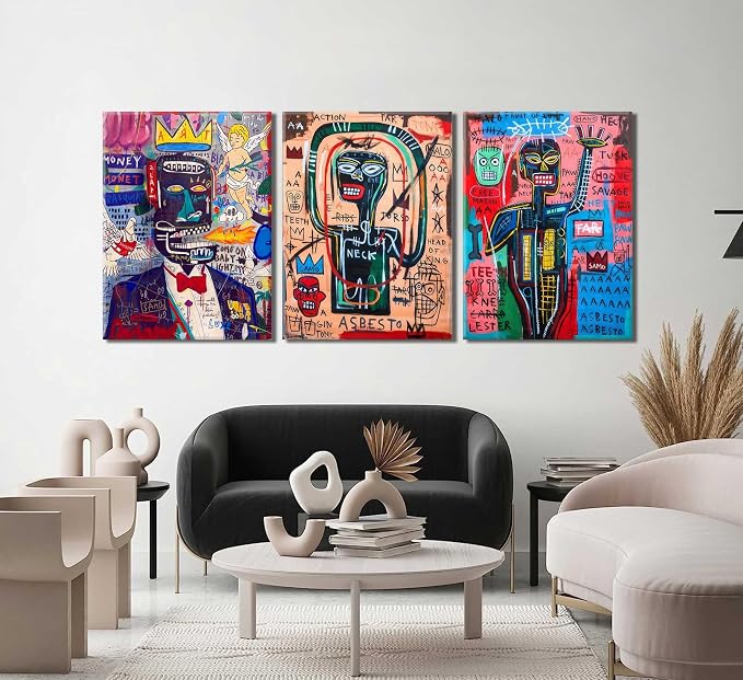 3 Pcs Modern Graffiti Posters Wall Art Street Abstract Painting Graffiti Pictures Colorful Abstract Character Canvas Prints For Artist Living Room Bedroom Bathroom Wall Decor Framed