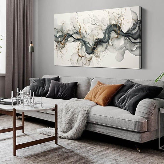 Black White and Gold Canvas Wall Art for Bedroom Modern Art Wall Decor Living Room Abstract Pictures for Office Size 24 x 48 Inch