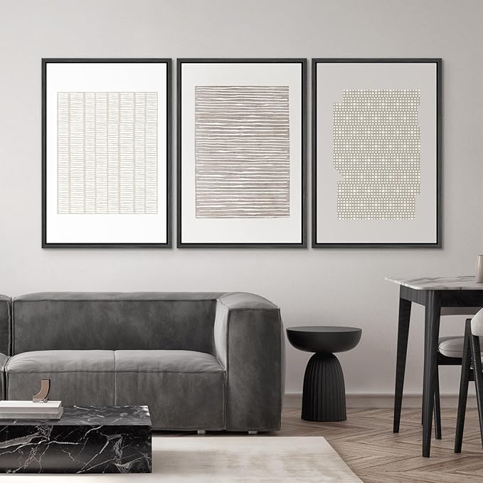 SIGNWIN Framed Canvas Print Wall Art Set Tan Geometric Pattern Landscape Abstract Shapes Cozy Neutral Modern Art Decorative Boho Relax/Zen Nordic for Living Room, Bedroom, Office - 16"x24"x3 Black