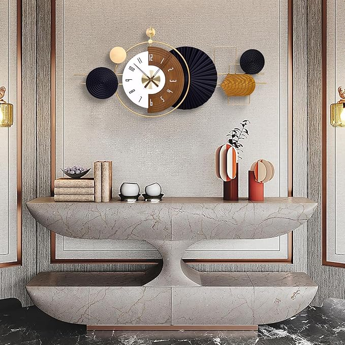 47X21.6inch Extra Large Wall Clock Battery Operated Decorative Modern Clocks for Living Room,Luxury Geometric Wall Clock Artistic Iron Wood Clocks for Suitable for Bed Room, Kitchen, Office