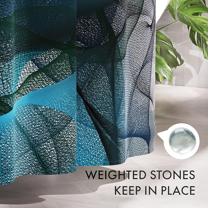 AmazerBath Shower Curtain Blue, Abstract Black Striped Cloth Shower Curtain Sets with 12 Shower Curtain Hooks, Luxury Rustic Fabric Washable Shower Curtain for Bathroom Home Decor, 72x72 Inches