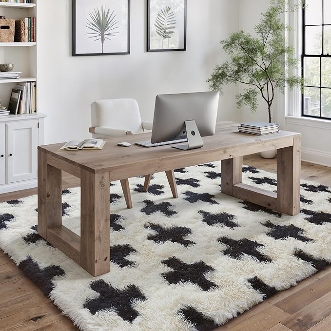 Black and White Rug 4x6 for Living Room, Super Soft Modern Shag Rug Washable Fluffy Rugs Indoor Fuzzy Carpet for Bedroom Home Dorm Aesthetic Decor