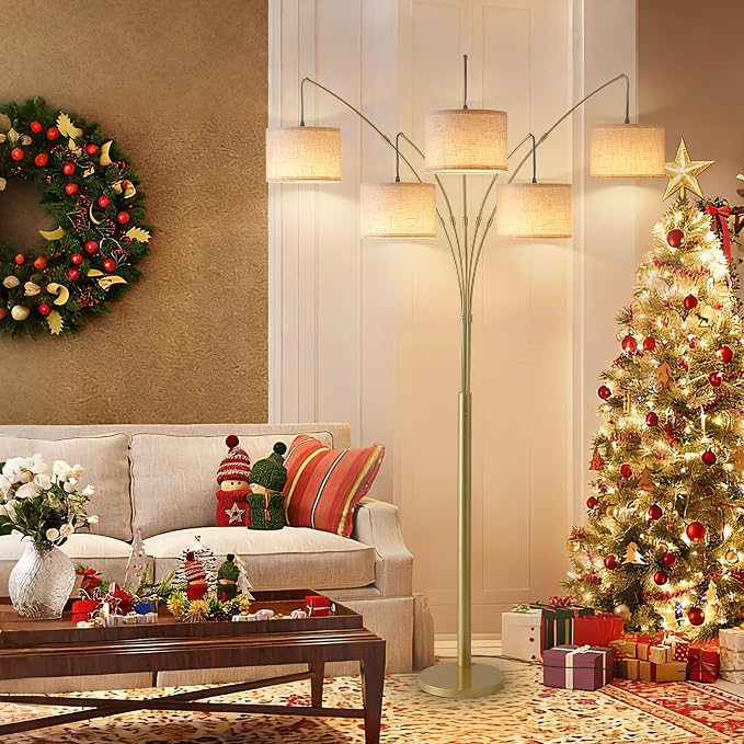 Gold Floor Lamps for Living Room, 4000LM Super Bright Arc Floor Lamp with Remote Control, Large Tall Floor Lamps with Stepless Dimmable, 80" Mid Century Tree Floor Lamp for Bedroom, Office