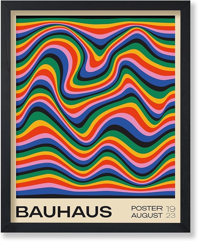 Poster Master Bauhaus Poster - Psychedelic Waves Print - Abstract ART - Rainbow ART - Groovy Style - Chic Boho - Mid Century Modern - Living Room or Bedroom Wall Decor - 16x20 UNFRAMED Wall Decor