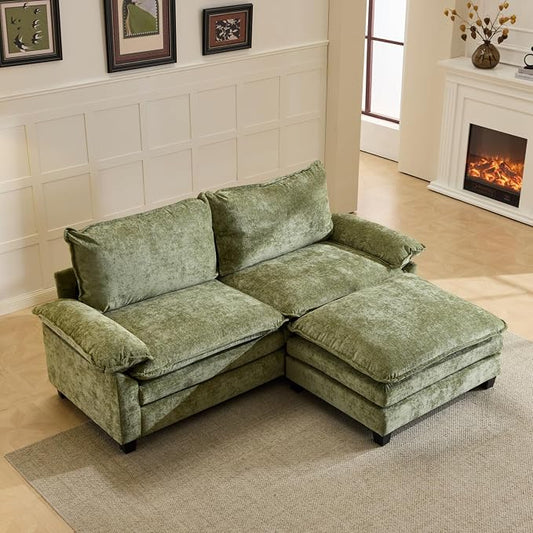 VINGLI 87" Convertible Sectional Sofa,L-Shaped Deep Seat Sofa Couch for Living Room,Modern 2-Seat Loveseat Sofa with Ottoman for Small Space(Olive Green)