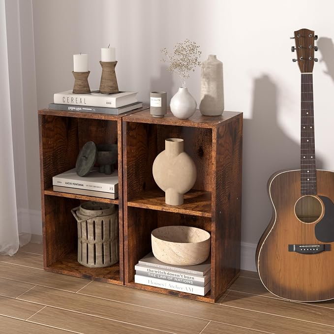 Wooden 2 Cube Storage Organizer, 2 Tier Storage Cubes Storage Display Cubby, Versatile Cubes Shelf and Cubby Organizer for Any Space (Retro Brown, 2 Cube-W(11.8inch)