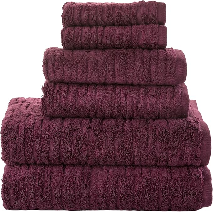 SKL Home CloudSoft 100% Cotton Luxury 6-Piece Towel Set, 600 GSM, Ultra Plush & Absorbent - 2 Bath Towels, 2 Hand Towels, 2 Washcloths, Bordeaux