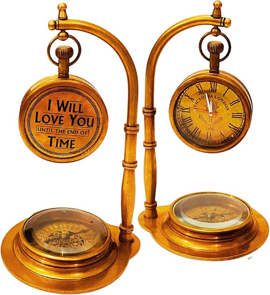Anniversary Table Clock Compass Gift for Him Her | Vintage Decorative Desk Clock Romantic Gift Ideas for Husband Wife Wedding Anniversary Celebration Gift lovers boyfriend girlfriend (LOVE YOU - NEO)