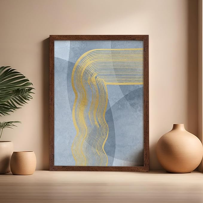 Poster Master Golden Lines Poster - Graphical Illustration Print - Abstract Design - Mid Century Modern Artwork - Visual Art - Chic Boho Artwork - Bedroom Decor - 16x20 Brown Framed