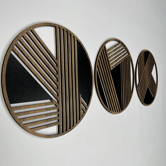 Round Art Deco Wood Wall Art, Geometric Wood Wall Decor, Abstract Lines Wooden Wall Art, Large Round Wooden Wall Panels, Home Decor Gift