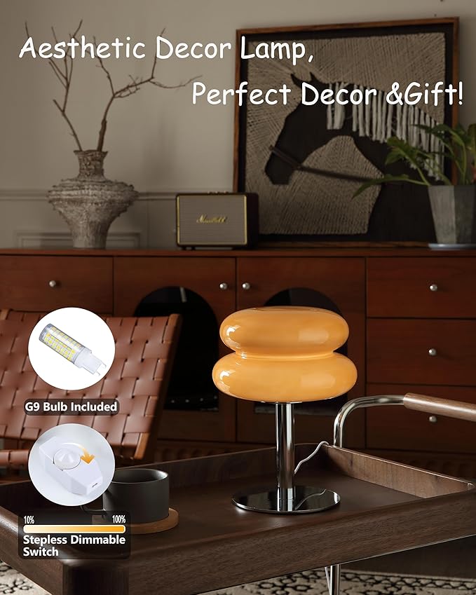 Mushroom Lamp for Bedroom,Mid Century Modern Lamp for Nightstand, Dimmable Retro Egg Tart Bedside Small Lamps,Home Mushroom Decor Aesthetic Cute Table Lamps for Living Room (Copper)