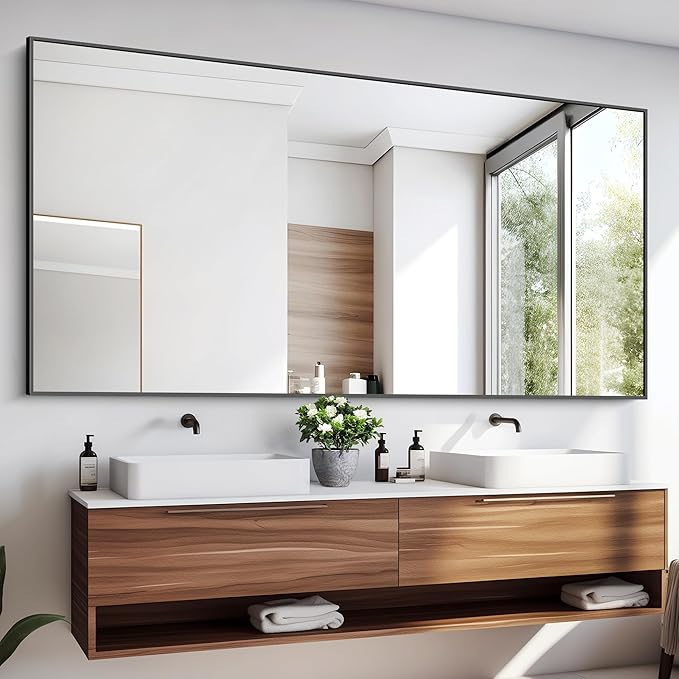 KOCUUY Black Bathroom Mirrors for Wall, 72x36 Large Rectangle Mirrors for Bathroom Sink, Oversized Wall Mirror Black Metal Framed Decor for Living Room, Farmhouse, Entryway, Hang Horizontal/Vertical