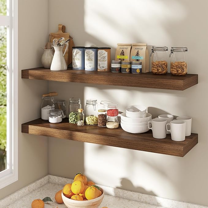 Dreamland 40 Inch Floating Shelves for Wall,8 Inch Deep Floating Shelves,40" W x 8" D Wall Shelves for Bedroom,Living Room, Kitchen,Bathroom,Walnut,Set of 2