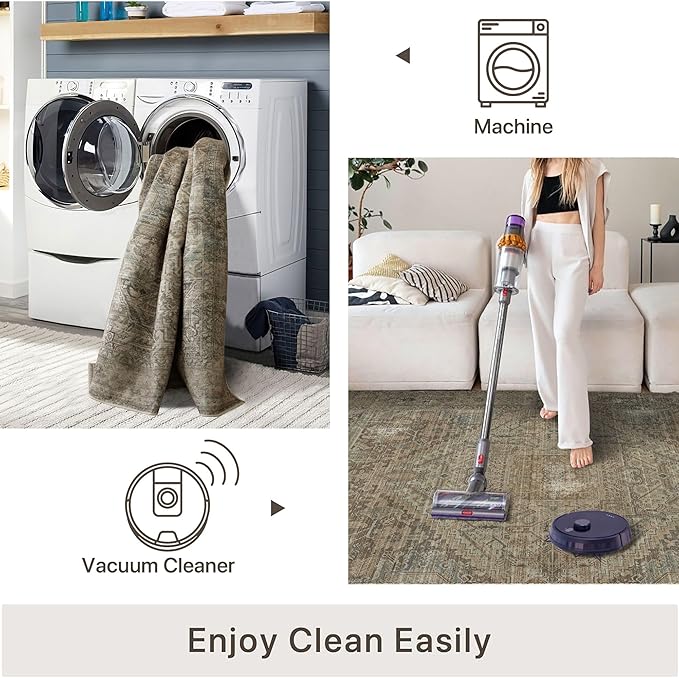 vivorug Runner Rug 2'x8' Vintage Washable Non-Slip Runners for Hallways Kitchen Entryway Laundry Room Carpet Hallway Runner Olive