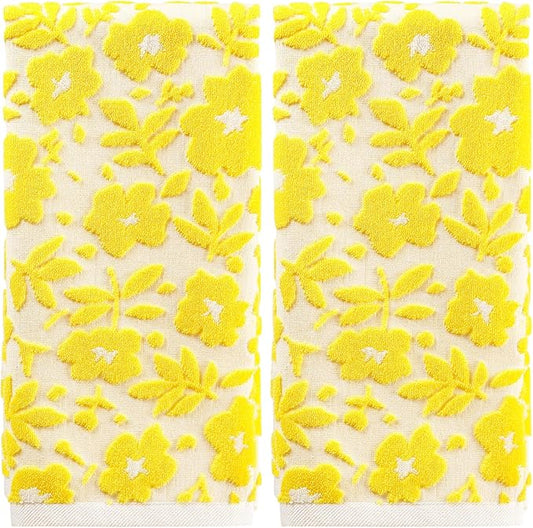Quera 2 Pack Hand Towels Spring Summer Yellow Flower Sunflower Farmhouse Cotton Bathroom Decorative Towels Set for Drying, Cleaning, Cooking, Holiday 13.7'' x 29.5''