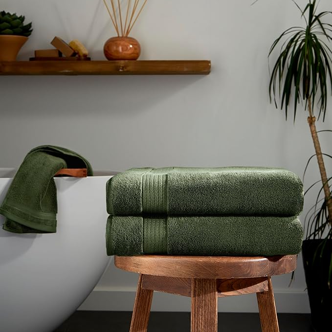 Ozdilek 2-Piece Bath Towels, 30x60 550GSM– 30x60 Inches, 100% Turkish Cotton, Luxury Quick Dry, Extra Large, Fade-Resistant, Eco-Friendly, Spa Towel, Cotton Towel (Fern Green)