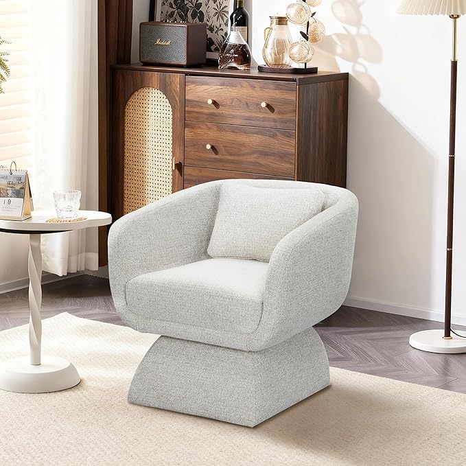 Modern 360° Swivel Accent Chair with Armrest & Curved Back, Soft Cushioned Barrel Lounge Chair (Oatmeal)