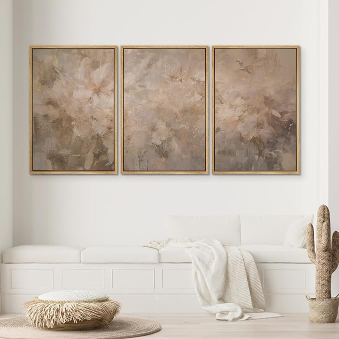 SIGNWIN Framed Canvas Print Wall Art Set Soft Neutral Abstract Floral Illustrations Modern Art Decorative Boho Relax/Zen Nordic for Living Room, Bedroom, Office - 16"x24"x3 Natural
