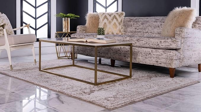 Unique Loom Bromley Collection Area Rug - Wells (6' x 9' Rectangle, Light Brown/ Ivory)
