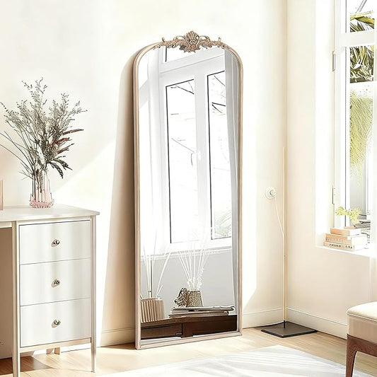 Besdomus Arched Mirror Full Length: 21"x56" Champagne Gold Vintage Full Body Mirror - Floor Antique Baroque Traditional Ornate for Entryway/Cloakroom/Bedroom - Home Decor for Fashion-Conscious