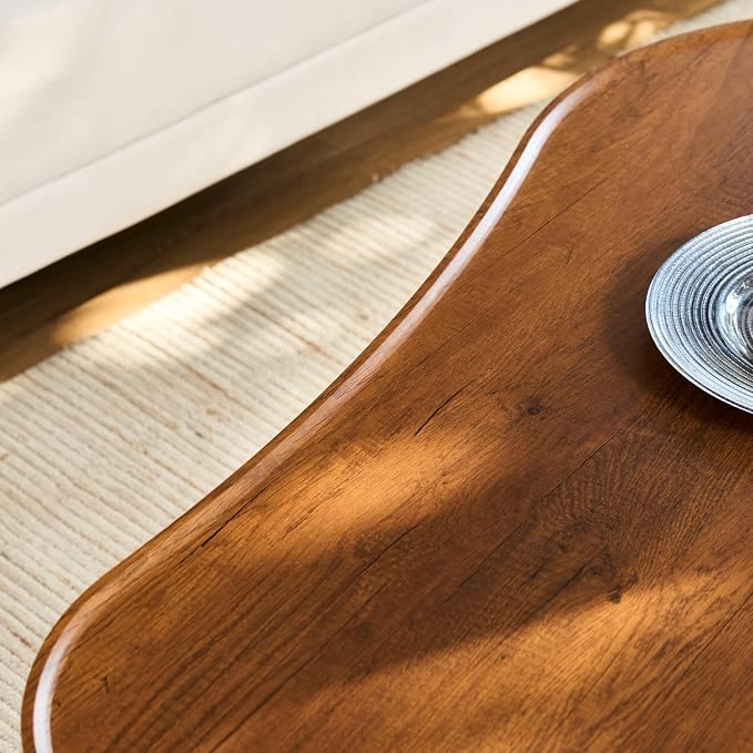 Saint Mossi Modern Coffee Table for Living Room, Mid-Century Mango Shaped Wood Coffee Table, Center Table for Small Space, D47xW23.6xH15, Espresso