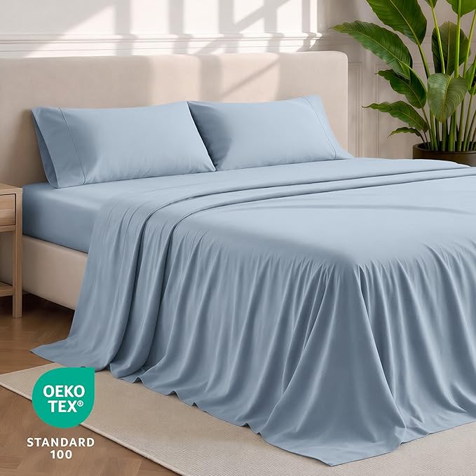 Bare Home Full XL Sheet Set - 1800 Ultra-Soft Microfiber Full Extra Long Bed Sheets - Double Brushed - Deep Pockets - Easy Fit - 4 Piece Set - Bedding Sheets & Pillowcases (Full XL, Dusty Blue)