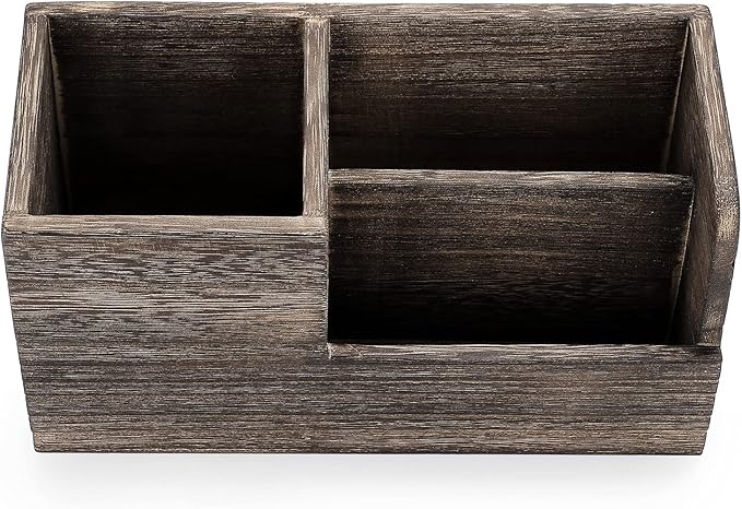 BTSKY Desk Pen Pencil Holder Retro Wood Multi-Function Desk Stationery Organizer Storage Box Pen/Pencil, Business Name Cards Remote Control Holder Office Home Accessories Organizer Vintage Brown