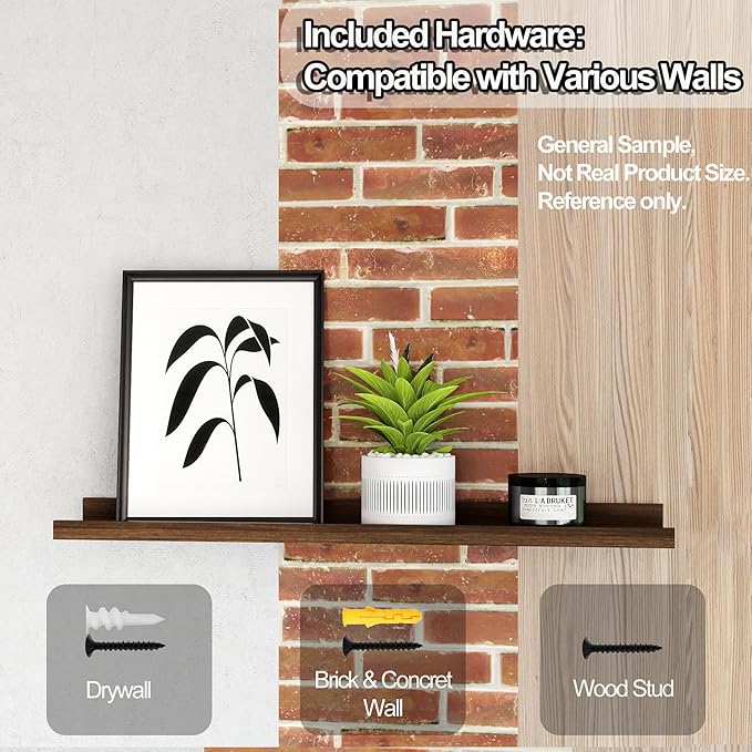 Floating Shelves for Wall Decor, Long Wall Mounted Storage Shelf for Bedroom, Living Room, Bathroom, Kitchen, Nursery, Display Picture Ledge Shelf with Lip Set of 2-56 Inches, Walnut