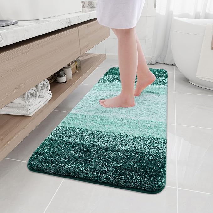 Arotive Microfiber Bathroom Rugs, Shaggy Soft and Absorbent Bath Rug, Non-Slip, Thick Plush Machine Washable Dry Bath Mats for Bathroom, Tub and Shower, 47x17, Dark Green, Rectangular