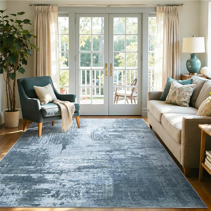 6x9 Ft Area Rugs for Living Room, Soft Non-Slip Washable Rugs Modern Abstract Pattern Carpet for Bedroom Indoor Floor Nursery Home Decor (Blue)