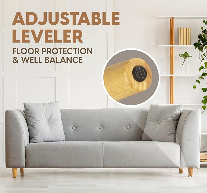 Yes4All 4 Inches Round Natural Solid Wood Furniture Legs Set of 4, Heavy Duty 800 Lbs Capacity Furniture Legs with Leveler, Replacement Legs for Furniture, Couch, Sofa, Dresser, Ottoman