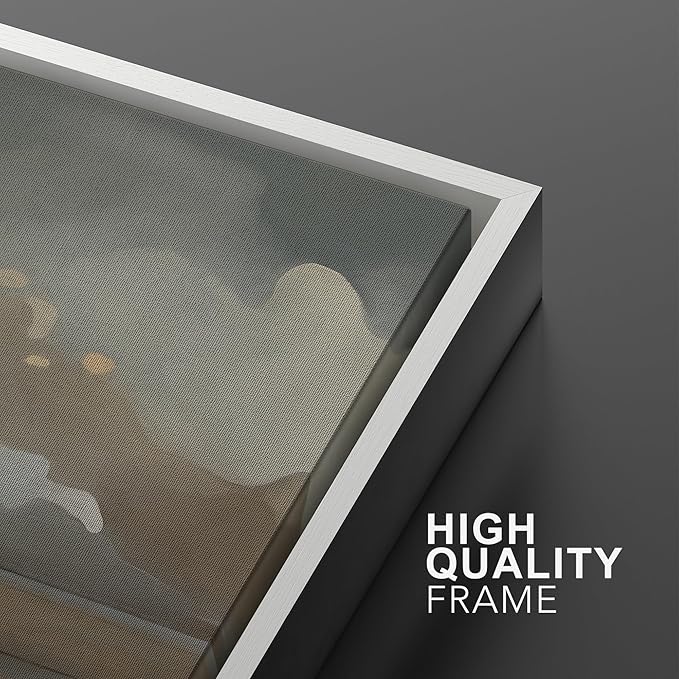 IDEA4WALL Framed Canvas Print Wall Art Set Ocean Cloudscape Blue and Beige Abstract Seascape Illustrations Modern Art Decorative Bohemian Calm/Zen for Living Room, Bedroom, Office - 16"x24"x2 White