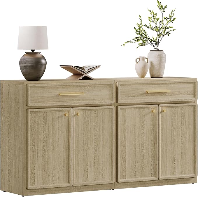 SICOTAS Buffet Cabinet with Storage Large Accent Storage Cabinet with Doors and Shelves 60" Modern Farmhouse Sideboard Credenza Buffet Table Coffee Bar for Living Room Kitchen Dining Room Entryway