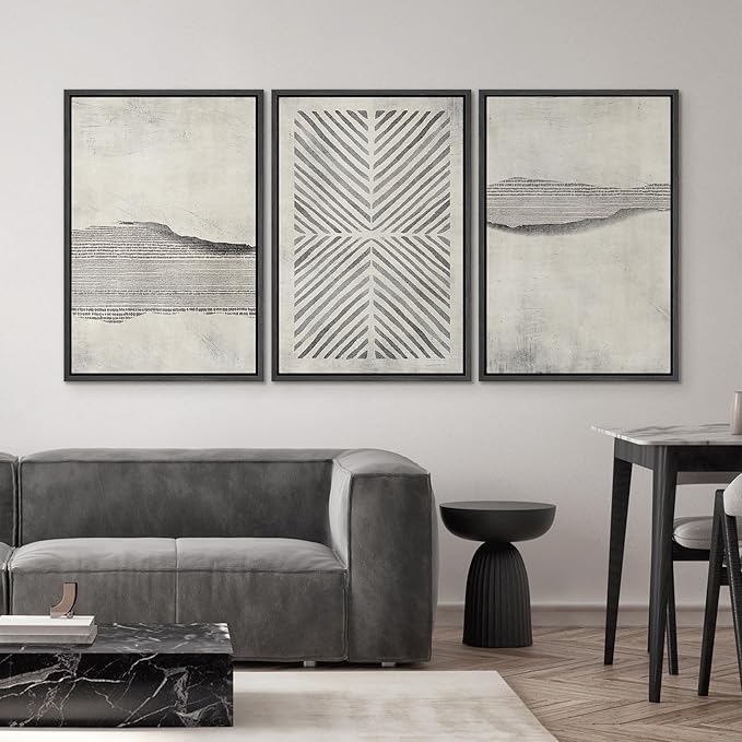 SIGNWIN Framed Canvas Print Wall Art Set Grunge Geometric Line Landscape Abstract Shapes Cozy Neutral Modern Art Decorative Boho Relax/Zen Nordic for Living Room, Bedroom, Office - 16"x24"x3 Black