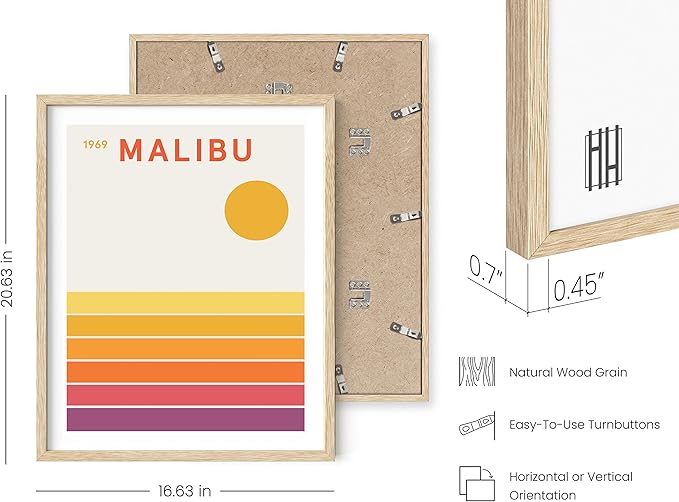 HAUS AND HUES Vintage California Wall Art – Retro Travel Poster, Orange Geometric Print, Mid-Century Aesthetic Decor (Beige Frame, 16x20)