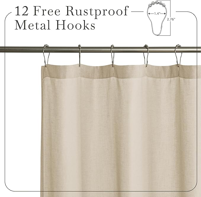 KGORGE Linen Shower Curtain - Semi Sheer Lightweight Button Hole Half Privacy Quick Dry Shower Curtains for Bathroom Bathtub Decor, Angora, 72 x 84 inches Long, Hooks Included