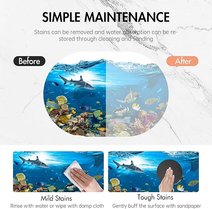 Bathroom Rug Mat Tropical Fish Colorful Coral Oval Bath Mat Doormat Absorbent Quick Dry Non Slip Diatom Mud Mat for Shower Tub Sink Laundry Kitchen Doorway 23.6x15.7 Inches