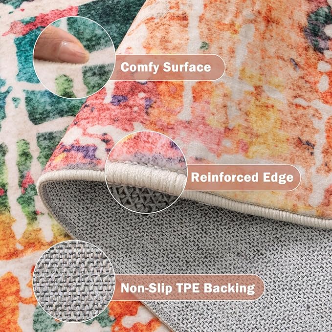 Beeiva Multi Color Washable Area Rugs 8x10, Colorful Abstract Non Slip Foldable Rug for Living Room, Modern Large Thin Low Pile Carpet for Office Playroom Bedroom - Multicolor