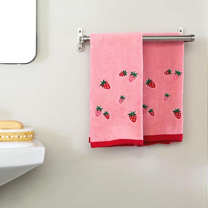 SKL Home Strawberry Toss 100% Cotton Embroidered 2pc Hand Towel Set, Decorative for Bath/Kitchen/Bar & Gift, Pink
