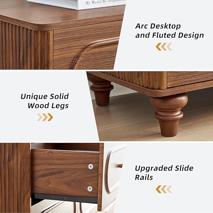 ORRD 12 Drawer Fluted Dresser for Bedroom, Mid Century Modern Chest of Drawers, Wood Storage Small Dresser Organizer for Bedroom Living Room Hallway Closet, Walnut