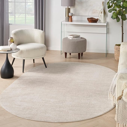Nourison Home Nourison Essentials Ivory Beige 6' x 9' Oval Area Rug - Easy Clean, Non Shedding, Bed Room, Living Room, Dining Room, Kitchen (6' x 9' Oval)