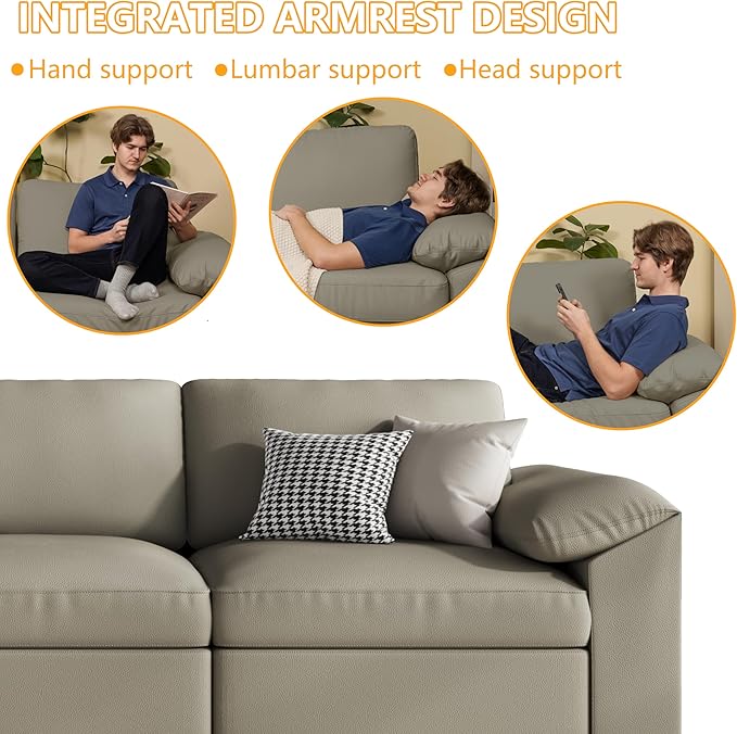 EASE MOOSE Leather Sectional Couch, Oversized Modular Sectional Sofas, Wide Deep Seat Modular Couch, Scratch Resistant Faux Leather Material, L Shaped Sofa for Big Spaces, Light Grey